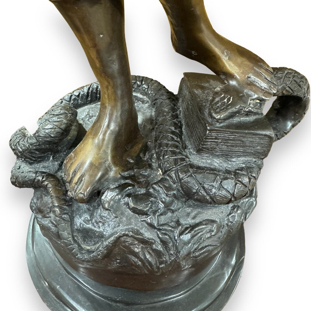 "Lady Justice" also Greek Goddess Themis of Earth & Law Bronze Statue on Marble Pedestal Sword & Scales 15Wx30H