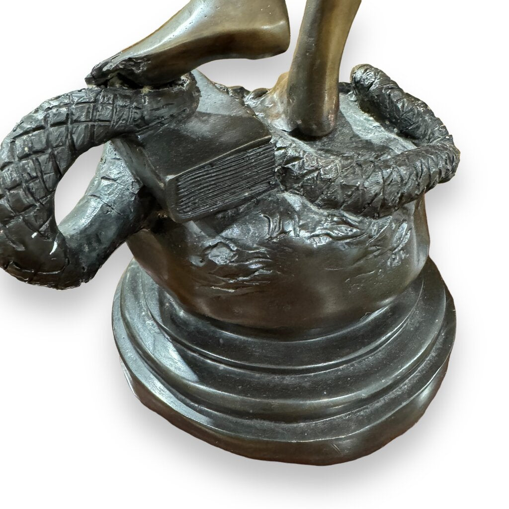 "Lady Justice" also Greek Goddess Themis of Earth & Law Bronze Statue on Marble Pedestal Sword & Scales 15Wx30H