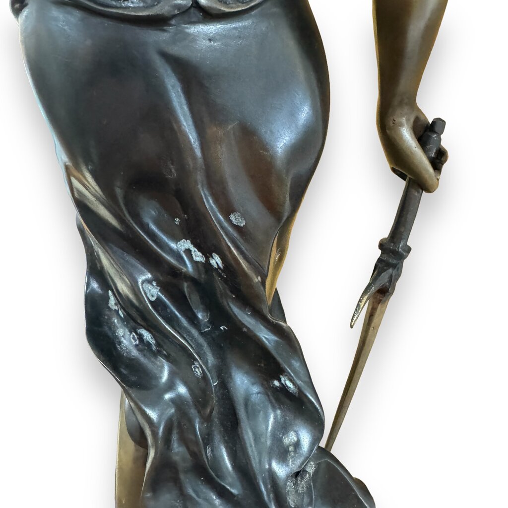 "Lady Justice" also Greek Goddess Themis of Earth & Law Bronze Statue on Marble Pedestal Sword & Scales 15Wx30H