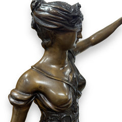 "Lady Justice" also Greek Goddess Themis of Earth & Law Bronze Statue on Marble Pedestal Sword & Scales 15Wx30H