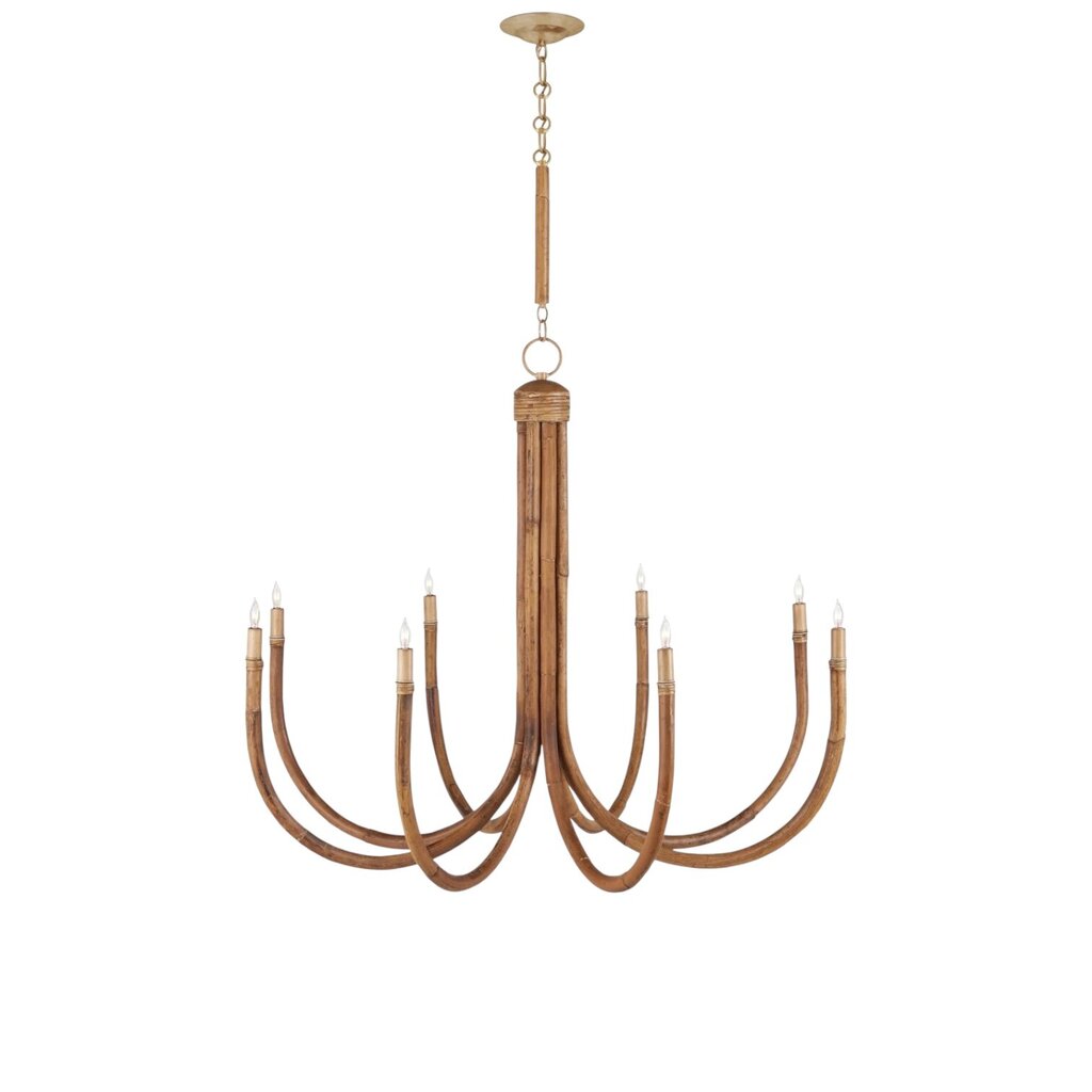 Currey & Company Samsara 8 Light Natural Bamboo Rattan Wrought Iron Chandelier 36"h x 42.5"dia.