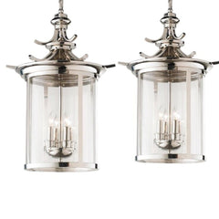 Pair of Polished Nickel Chinoiserie Pagoda Lanterns 14Wx20H