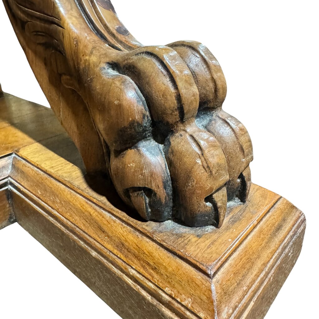 Antique Solid Wood 3 Drawer Console w/ Carved Lions Feet Scroll Work 77Lx22Wx37H