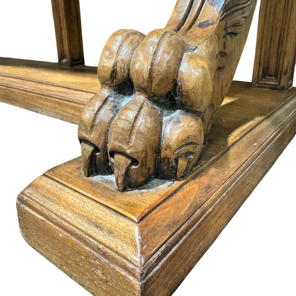 Antique Solid Wood 3 Drawer Console w/ Carved Lions Feet Scroll Work 77Lx22Wx37H