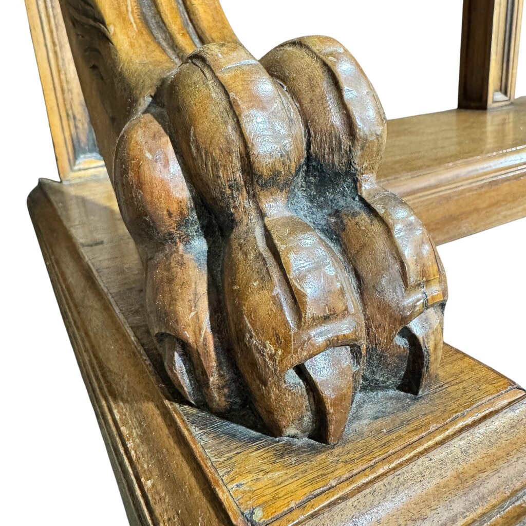 Antique Solid Wood 3 Drawer Console w/ Carved Lions Feet Scroll Work 77Lx22Wx37H
