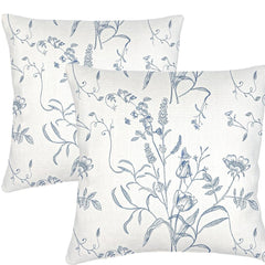 Blue English Garden Linen Cover w/ Down Pillow 20x20 PAIR