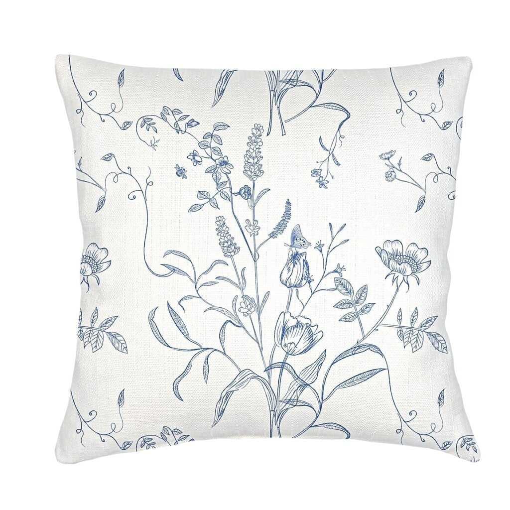 Blue English Garden Linen Cover w/ Down Pillow 20x20 PAIR