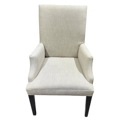 4 Restoration Hardware Hudson Parsons Fabric Dining Arm Chairs Color Dune Performance Textured Two-Tone Linen Fabric Brown Oak Drifted Finish