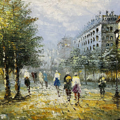 Midcentury Parisian Street Scene Framed Oil Painting on Canvas Signed King 42"Wx30"H