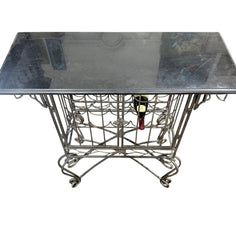 20 Bottle Wrought Iron Wine Rack w/ Black Granite Top Wine Glasses Hang From Bottom 38Lx18Wx36H