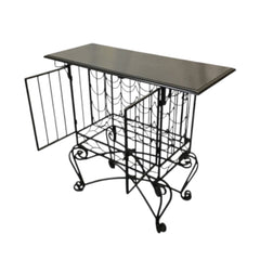 20 Bottle Wrought Iron Wine Rack w/ Black Granite Top Wine Glasses Hang From Bottom 38Lx18Wx36H