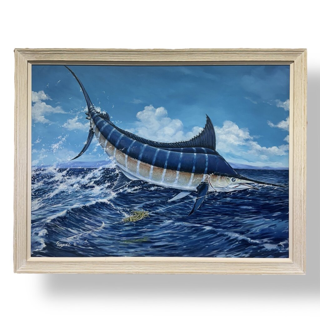 Hooked Marlin Oil Painting by: World-Class Gamefish & Wildlife Artist J. Suroviec 53Lx41H