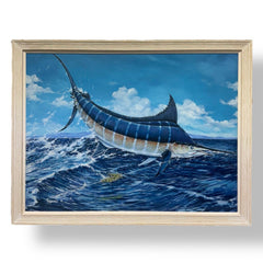 Hooked Marlin Oil Painting by: World-Class Gamefish & Wildlife Artist J. Suroviec 53Lx41H