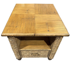 Bamboo & Seagrass Side Table w/ Drawer by: Capris Furniture, Made in USA 24Lx28Wx25H