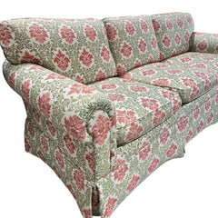 Custom Down Filled Upholstered Sofa w/ Lee Jofa Red & Green Motif Fabric 84Lx36Wx30H
