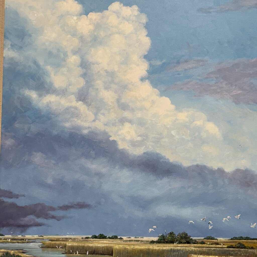 Joe Suroviec "Cloud Parade" Original Oil on Canvas, Coastal Marsh Landscape, Framed, 43Lx55H