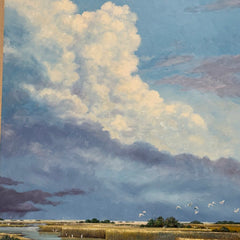 Joe Suroviec "Cloud Parade" Original Oil on Canvas, Coastal Marsh Landscape, Framed, 43Lx55H