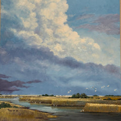 Joe Suroviec "Cloud Parade" Original Oil on Canvas, Coastal Marsh Landscape, Framed, 43Lx55H