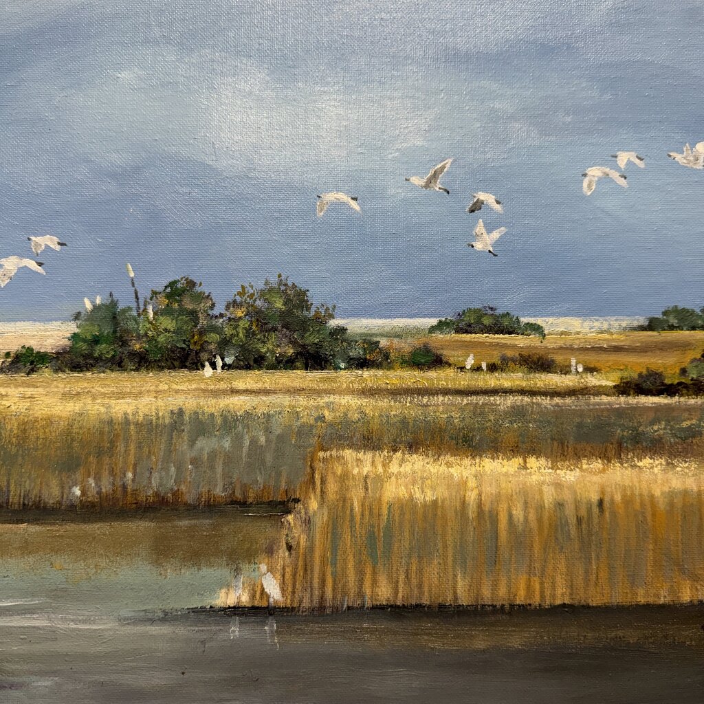 Joe Suroviec "Cloud Parade" Original Oil on Canvas, Coastal Marsh Landscape, Framed, 43Lx55H