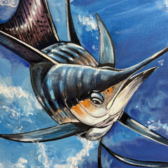 Joe Suroviec “Free Jumper” Original Oil on Canvas, Sailfish, Framed, 31Lx43H