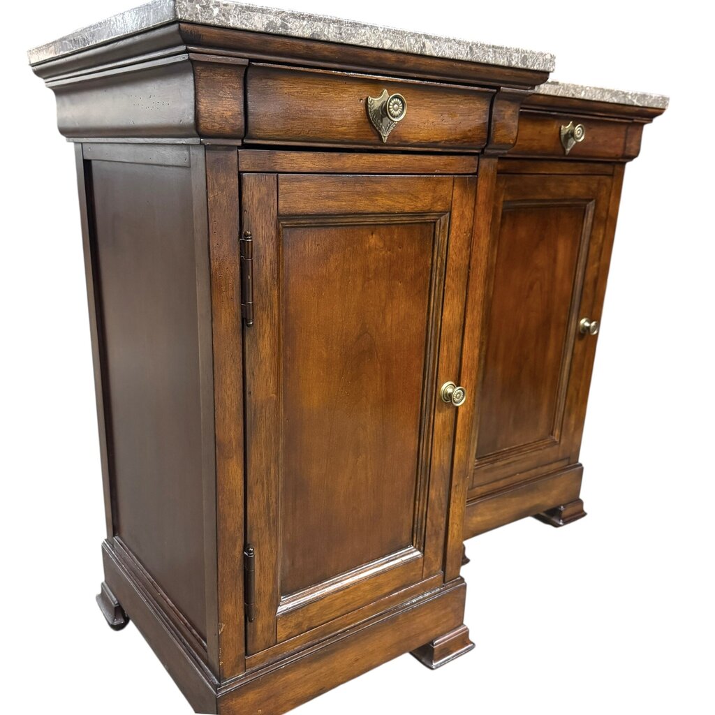 Pair of Bassett Louis-Philippe Bedside Cabinets w/ Granite Tops & Hidden Drawer 18Lx18Wx32H