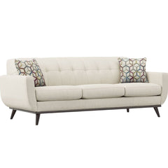 Lightly Used Mid-Century Style East Side Apartment Sofa w/ Chenille Upholstery Color Sand 92Lx37Wx34H (2 Sofas & Chair Available)