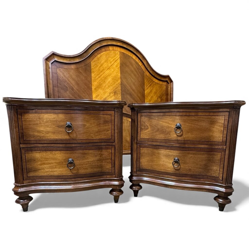 Pair of 2 Drawer Dark Wood Inlay Nightstands 29Lx18Wx27H