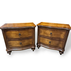 Pair of 2 Drawer Dark Wood Inlay Nightstands 29Lx18Wx27H