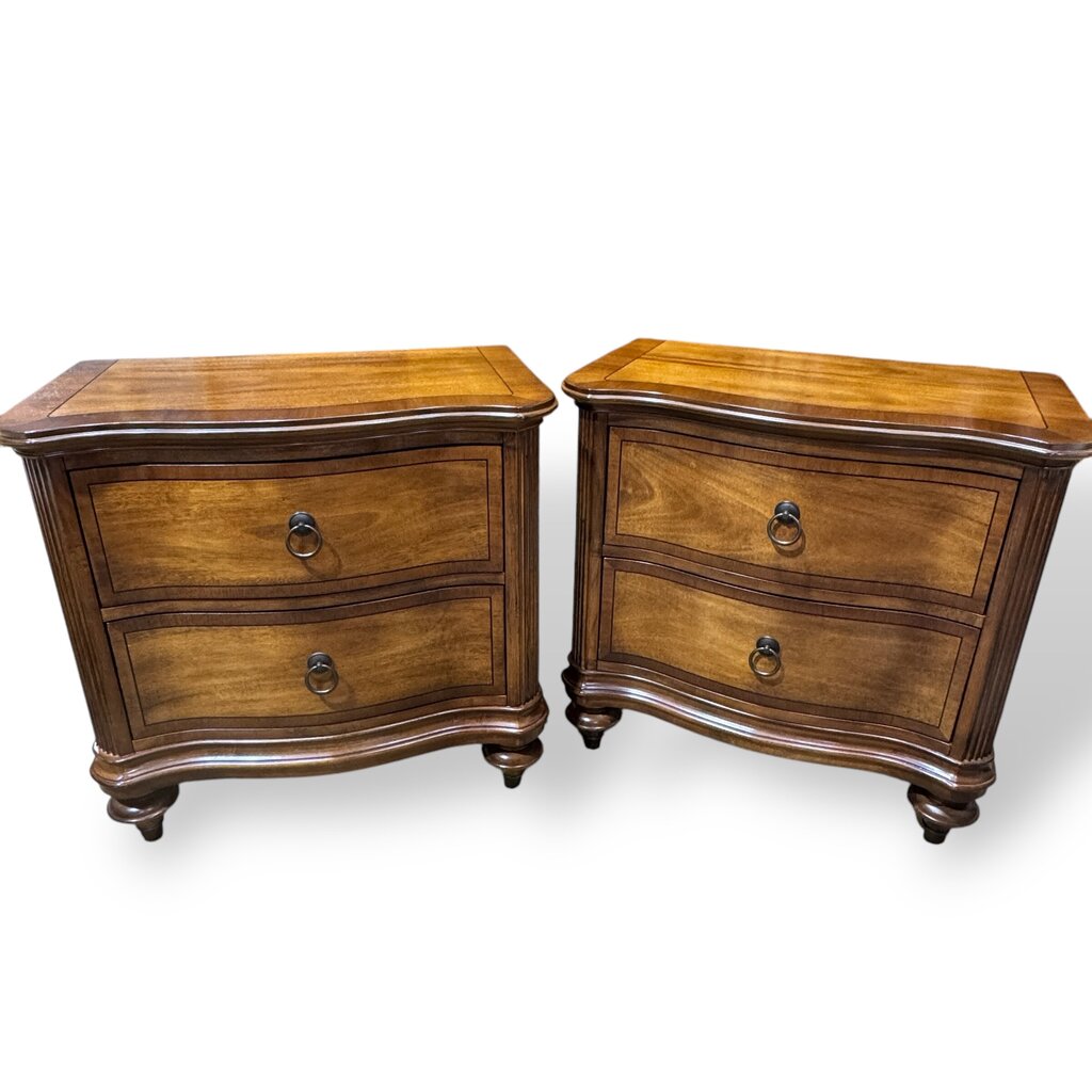 Pair of 2 Drawer Dark Wood Inlay Nightstands 29Lx18Wx27H