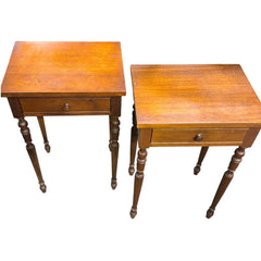 Pair of American Sheraton Solid Cherry Wood One-Drawer Nightstands / Sidetables 18Lx14Wx29H