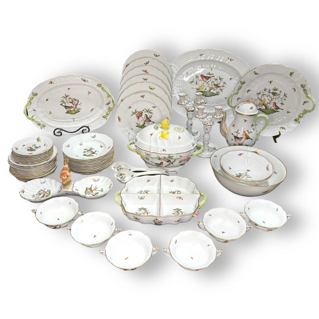 Herend Rothschild Hand-Painted Bird Dinnerware Set ~ XX pieces Made in Hungry 6 place settings