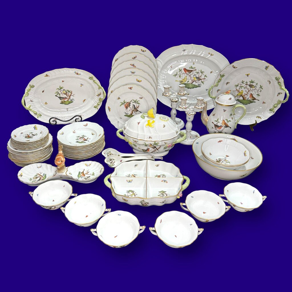 Herend Rothschild Hand-Painted Bird Dinnerware Set ~ XX pieces Made in Hungry 6 place settings