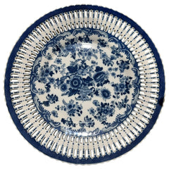 Castilian Bronze Monkey Platter Holder w/ Removable Hand-Painted Reticulated Blue & White Porcelain Charger Made in India