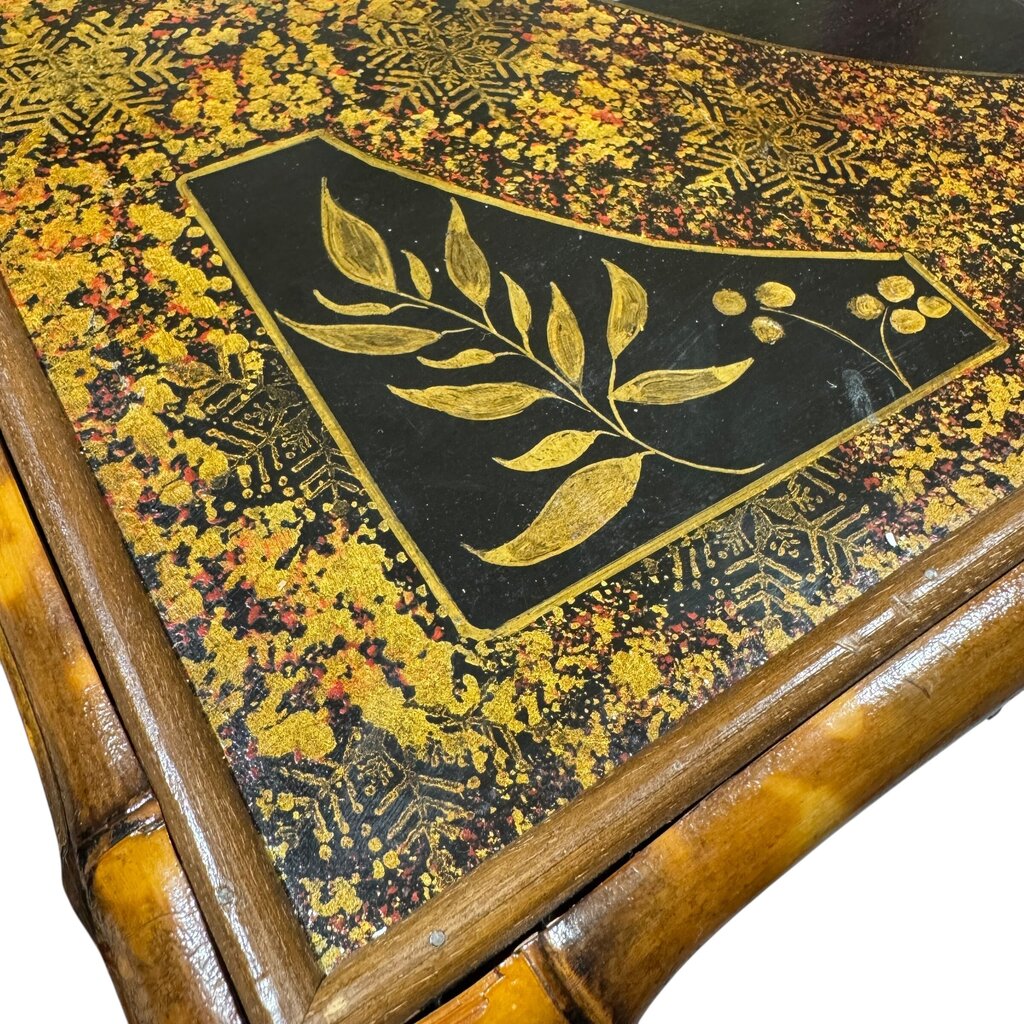 Antique English Chinoiserie Lacquered Bamboo Chest of Drawers w/ Brass Locks & Pulls Decorated w/ Birds & Foliage Motifs 33Lx19Wx33H