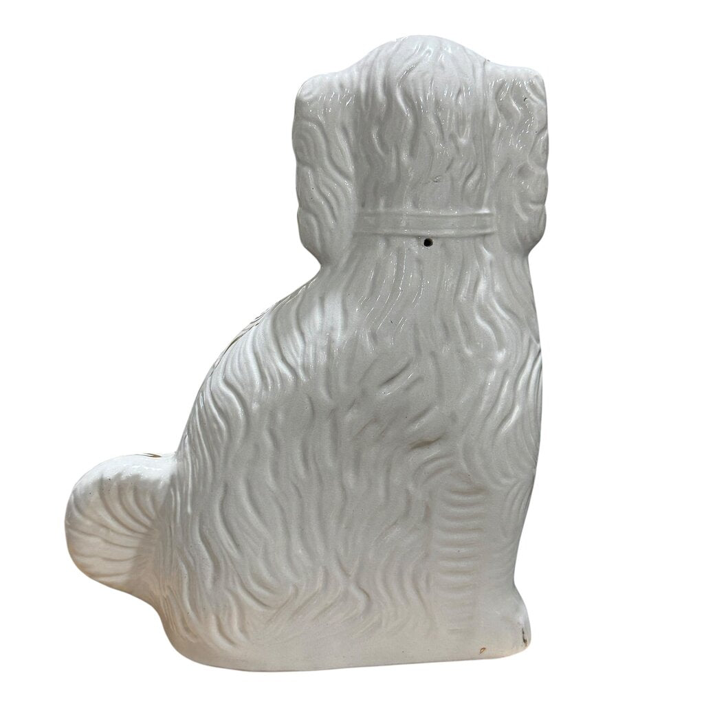 Pair of Ceramic White & Gold Staffordshire Spaniel Dog Figurines 11Lx4Wx13.5H