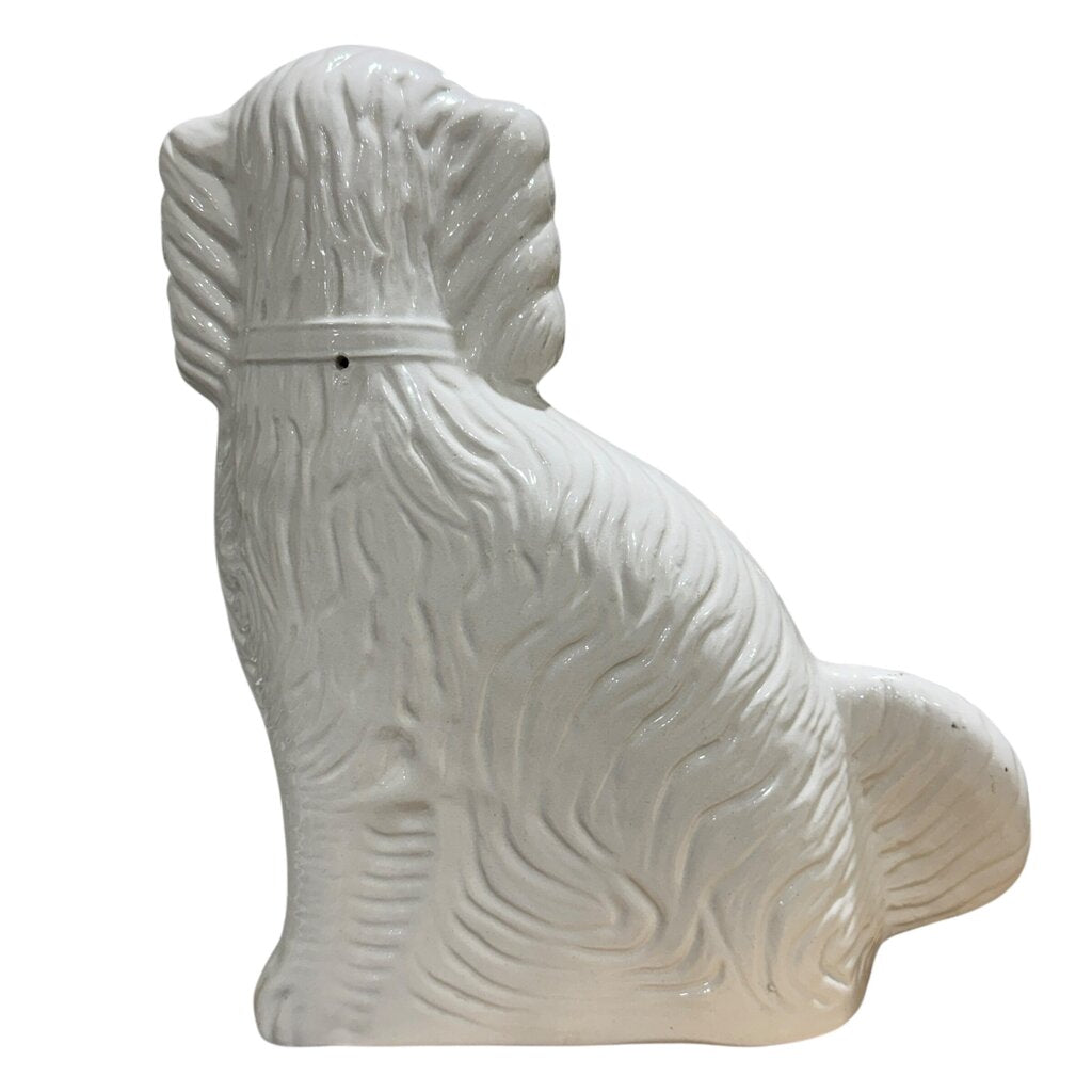 Pair of Ceramic White & Gold Staffordshire Spaniel Dog Figurines 11Lx4Wx13.5H