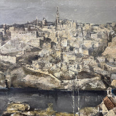 Madrid, Spain Cityscape MCM Oil Painting on Canvas by: Jose Beulas (Spanish 1921-2017) 49Lx32H