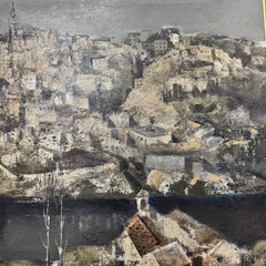 Madrid, Spain Cityscape MCM Oil Painting on Canvas by: Jose Beulas (Spanish 1921-2017) 49Lx32H