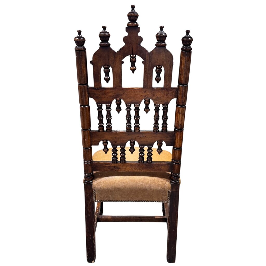 Handcarved Wooden Chair w/ Leather Upholstery 19Lx21Wx50H