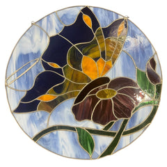 18" Round Butterfly Stained Glass Hanging w/ Chains