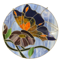 18" Round Butterfly Stained Glass Hanging w/ Chains