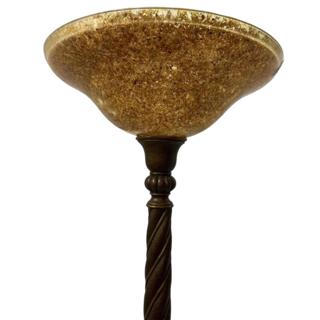 72" Torchiere Floor Lamp w/ Twisted Base & Gold Amber Crackle Glass Shade