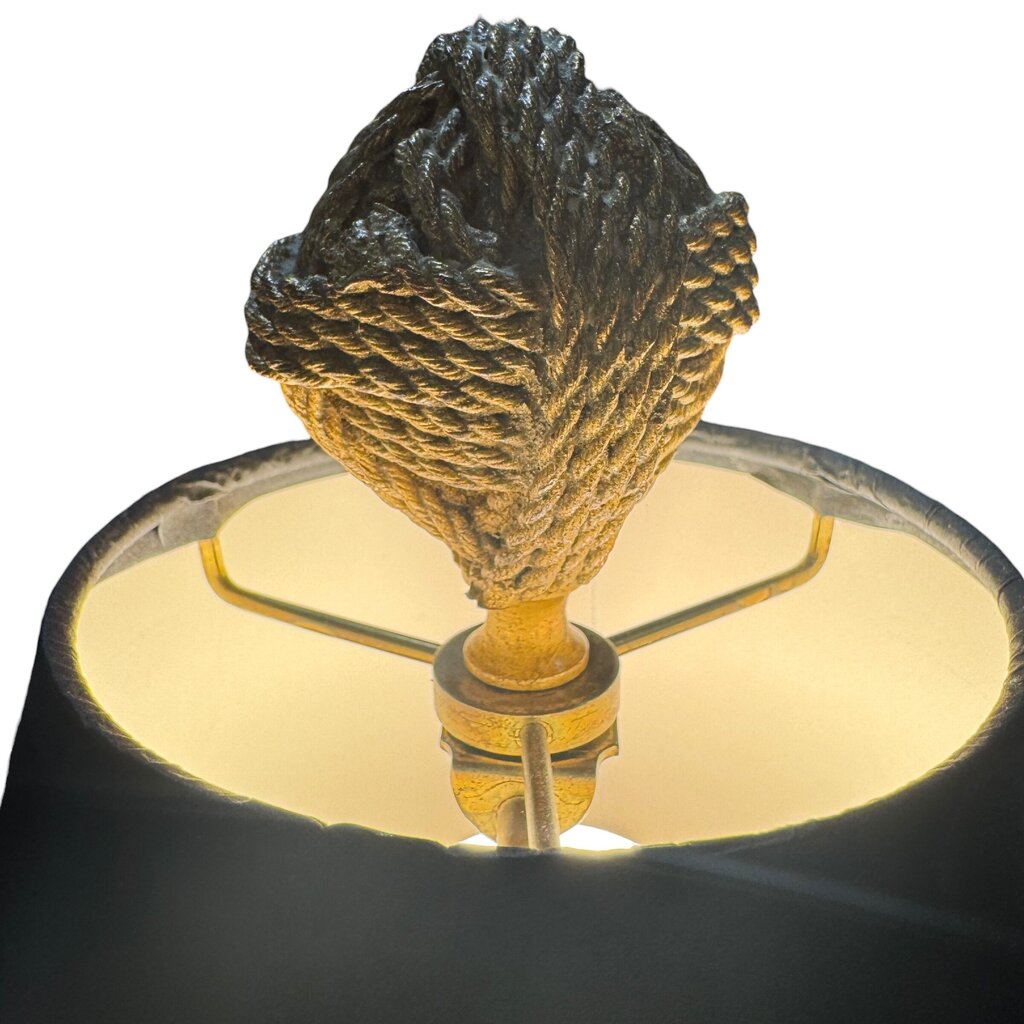 Pair of Hollywood Regency Dorothy Draper Tassel Lamp w/ Original Black Shades 35" tall