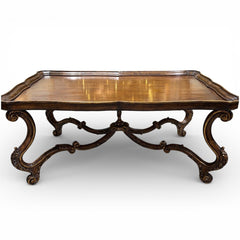 MAITLAND SMITH Italian Rococo Style Carved Walnut Coffee Table w/ Hand-Painted Gold Leaf 48Lx32Wx21H