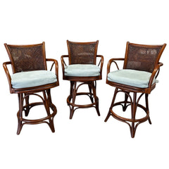 Alexander & Sheridan Singapore Rattan Height Swivel Barstools w/ Cushions (Set of 3)