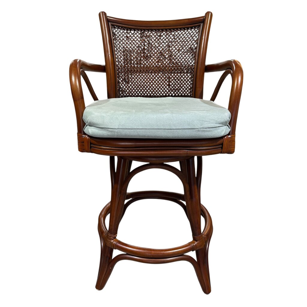 Alexander & Sheridan Singapore Rattan Height Swivel Barstools w/ Cushions (Set of 3)