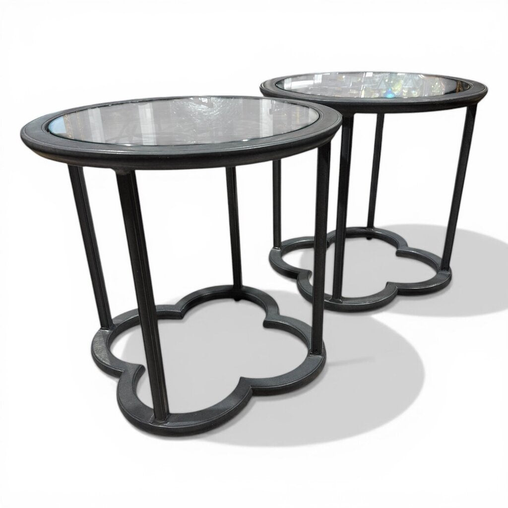 Pair of FrontGate Outdoor Glass Top Side Tables (sold as a set) (4 chairs also available)