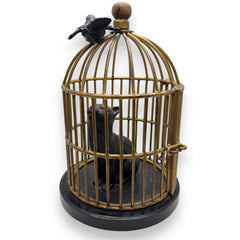 Decorative Metal Birdcage Sculpture w/ Perched Birds on Black Base