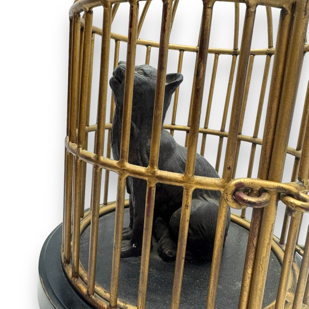 Decorative Metal Birdcage Sculpture w/ Perched Birds on Black Base
