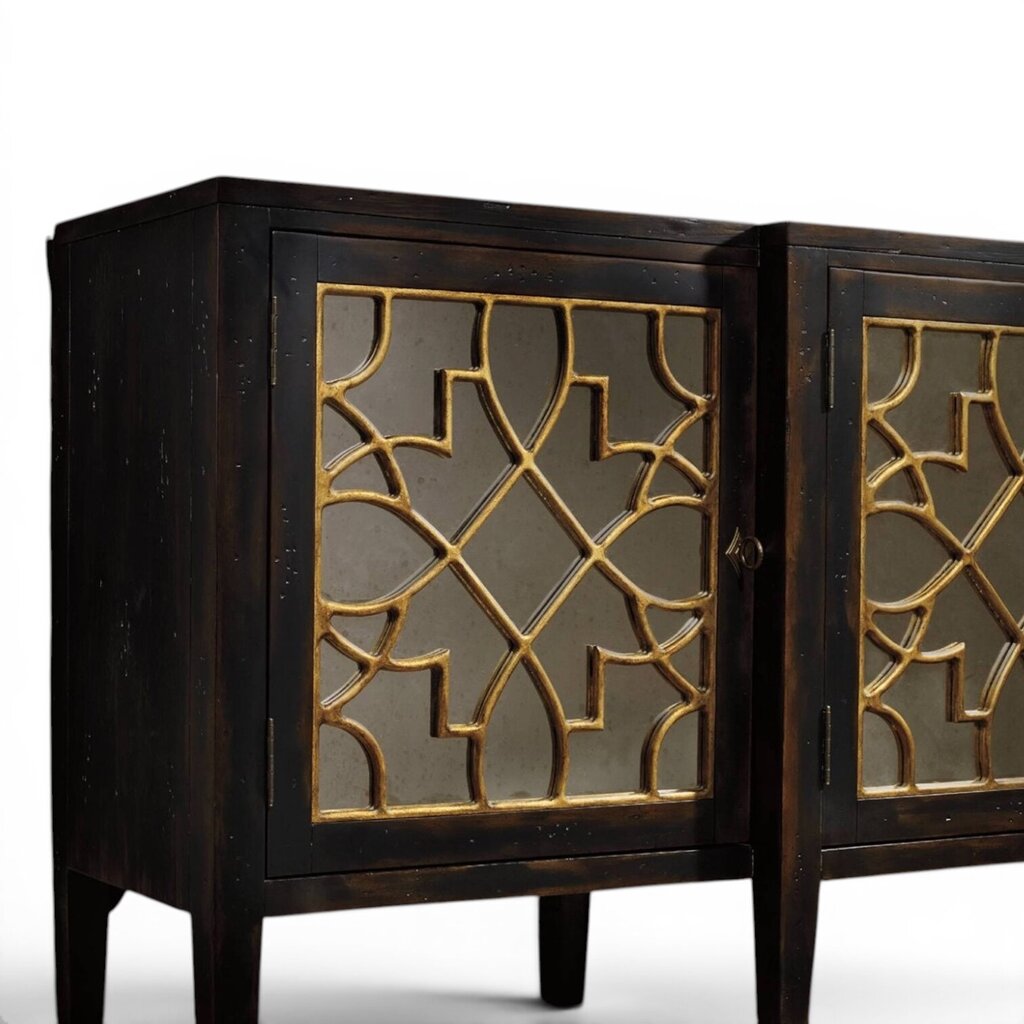 Hooker Furniture Sanctuary Four Door Mirrored Console in Ebony Finish 105Lx20Wx38H